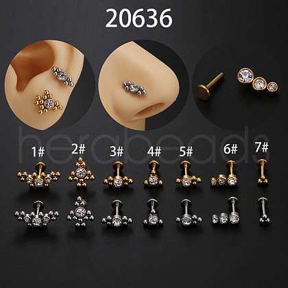 Stainless Steel Micro Pave Clear Cubic Zirconia Threadless Labrets WG26305-03-1