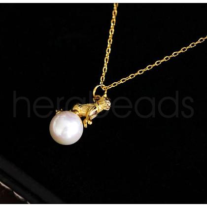 925 Sterling Silver Cat with Natural Pearl Pendant Necklace JN1117A-1