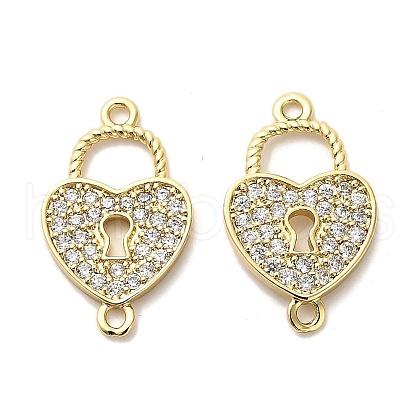 Brass Micro Pave Clear Cubic Zirconia Heart Lock Connector Charms KK-M324-14G-1