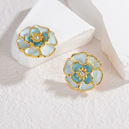 304 Stainless Steel Enamel Stud Earrings EJEW-M095-08G-1