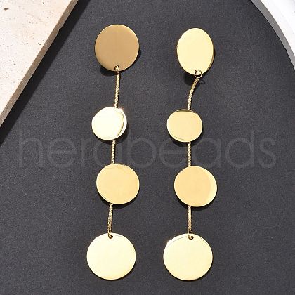 304 Stainless Steel Flat Round Tassel Stud Earrings EJEW-C142-11G-1