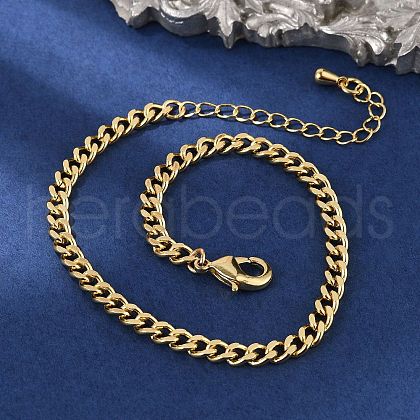 Brass Curb Chain Bracelets for Women Men BJEW-F494-01G-01-1