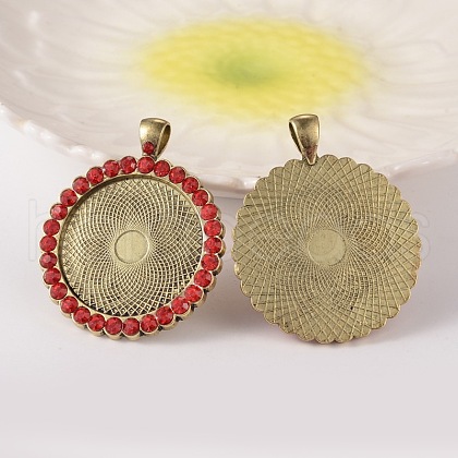 Flat Round Alloy Rhinestone Pendant Cabochon Settings ALRI-T352-21AB-NF-1