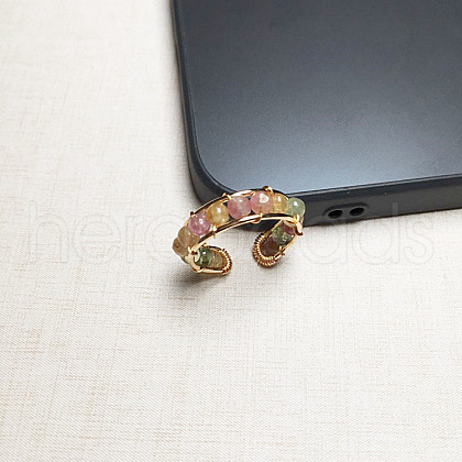 Alloy with Natural Tourmaline Round Beaded Cuff Rings FS-WG034C3-02-1