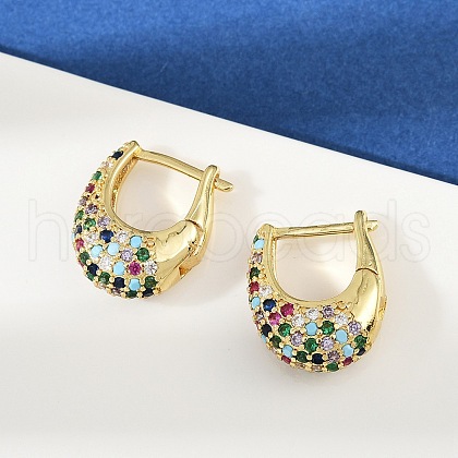 Oval Brass Micro Pave Colorful Cubic Zirconia Hoop Earrings EJEW-S277-10G-B-1