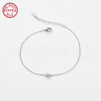 Rhodium Plated 925 Sterling Silver Letter Cubic Zirconia Link Bracelets GI2156-11-1
