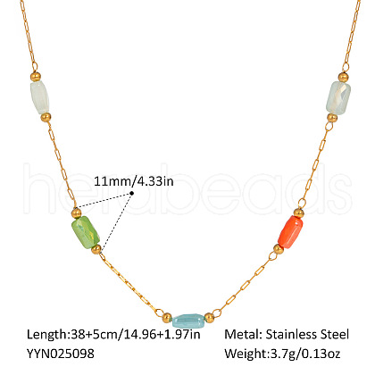 Stainless Steel Glass Rectangle Link Chain Necklaces for Women HD8734-2-1