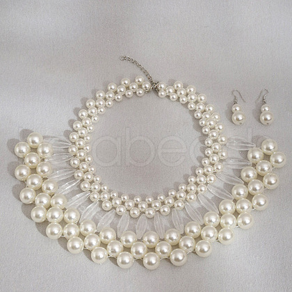 Alloy and Glass and Imitation Pearl Plastic Jewelry Sets FS-WGCF004-06-1