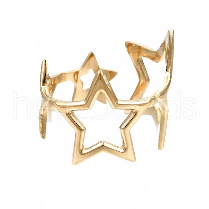 304 Stainless Steel Star Open Cuff Ring RJEW-T023-26G-1