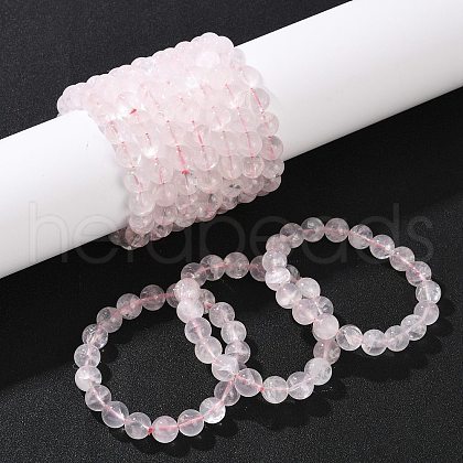 Natural Rose Quarts Round Beads Stretch Bracelets for Women BJEW-Q056-01B-1