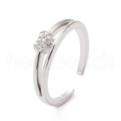 Clear Cubic Zirconia Heart Open Cuff Ring RJEW-E072-12P-1