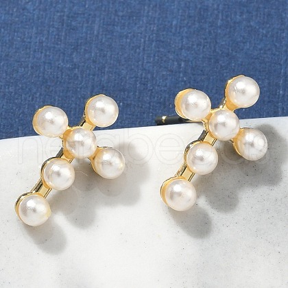 Cross Brass Stud Earrings EJEW-A132-01G-1