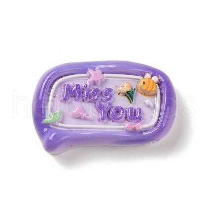 Rectangle Cartoon Word Miss You Opaque Resin Decoden Cabochons RESI-R447-02B-1