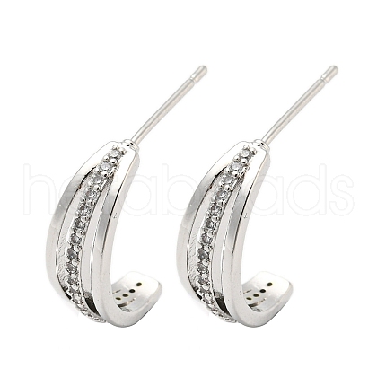 Brass with Clear Cubic Zirconia Stud Earrings EJEW-B035-11P-1
