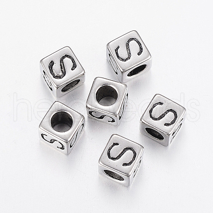 304 Stainless Steel Large Hole Letter European Beads STAS-H428-01AS-S-1