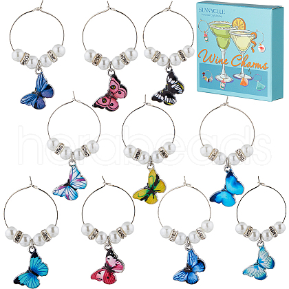 Butterfly Alloy Enamel Wine Glass Charms AJEW-SC0002-38-1