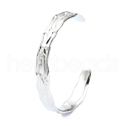 Non-Tarnish 304 Stainless Steel Textured Open Cuff Bangles for Women STAS-B068-02P-1