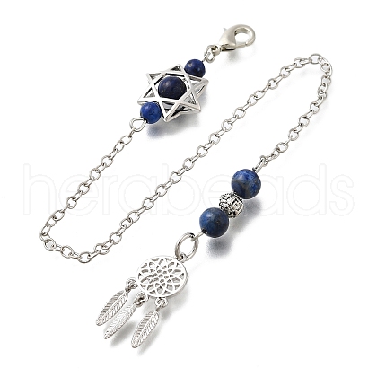 Round Natural Lapis Lazuli Dowsing Pendulums G-M447-07P-08-1
