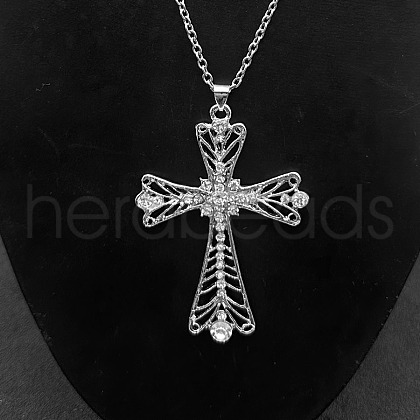 Alloy Crystal Rhinestone Cross Pendant Necklaces PS3143-1