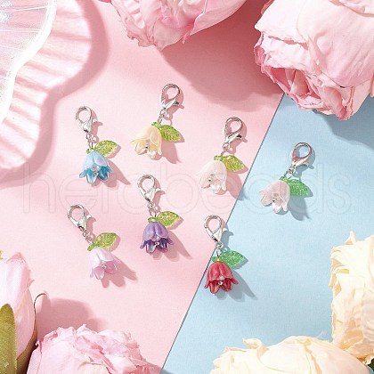 Flower Acrylic & Plastic Imitation Pearl Beads Pendant Decorations HJEW-JM03231-01-1