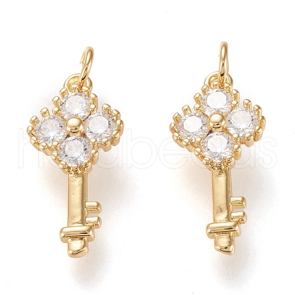 Brass Micro Pave Clear Cubic Zirconia Pendants ZIRC-K086-04G-1