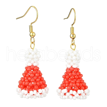 Christmas Hat Glass Seed Braided Dangle Earrings EJEW-MZ00234-1