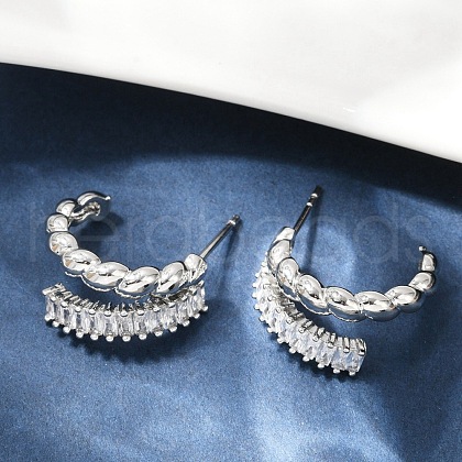 Twist Brass Micro Pave Cubic Zirconia Stud Earrings EJEW-M082-16P-02-1
