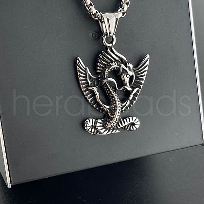 Vintage Punk Stainless Steel Dragon Pendant Necklaces for Men NN6351-1