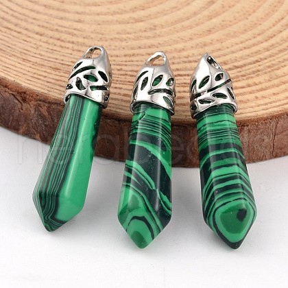 Bullet Malachite Pointed Pendants X-G-E332-C19-1