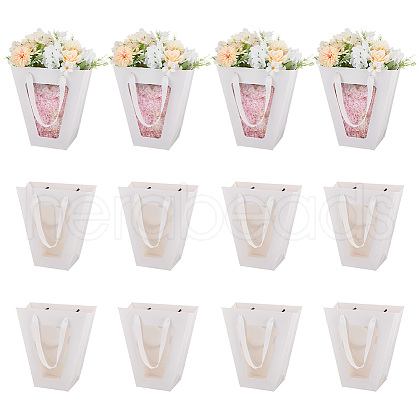 Mother's Day Trapezoid Paper Flower Gift Tote Bags with Plastic Visible Window ABAG-WH0045-25C-1
