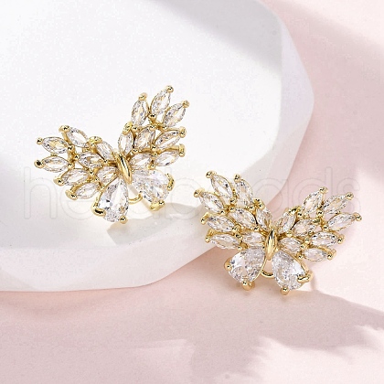 Brass Micro Pave Cubic Zirconia Stud Earrings Findings EJEW-F373-04G-1