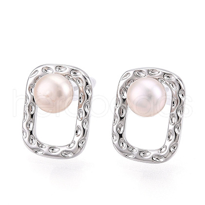 Brass Natural Pearl Stud Earrings PEAR-N020-05U-1