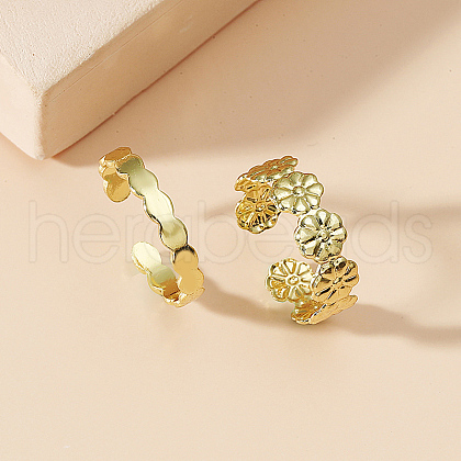 2Pcs Adjustable Retro Iron Flower Cuff Toe Ring Sets II7704-1