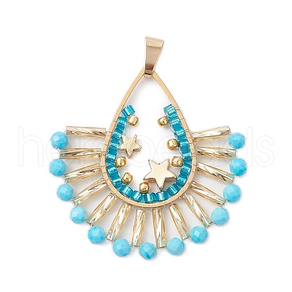 Bohemia Style Glass Twisted Bugle Fan Beaded Pendants PALLOY-MZ00518-1