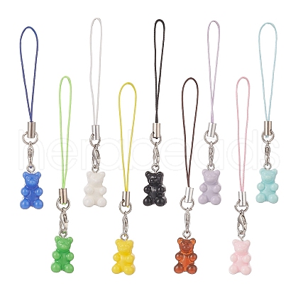 Opaque Resin Bear Mobile Straps HJEW-JM00893-1