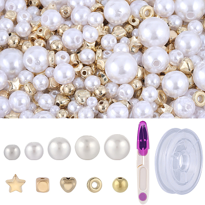 SUNNYCLUE DIY Heart & Star & Imitation Pearl Plastic Stretch Bracelet Making Kit DIY-SC0025-70-1