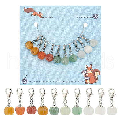 Natural Gemstone Autumn Pumpkin Pendant Locking Stitch Markers HJEW-AB00610-1