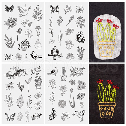 60 Patterns Non-woven Fabrics Water-soluble Embroidery Aid Drawing Sketch DIY-TAC0100-008-1