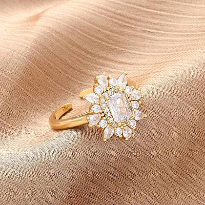 Brass Micro Pave Clear Cubic Zirconia Cuff Rings for Women RJEW-A062-03G-1