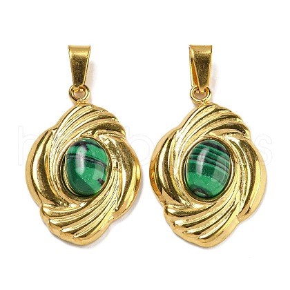 Ion Plating(IP) 304 Stainless Steel Pave Synthetic Malachite Pendants STAS-U024-15G-07-1