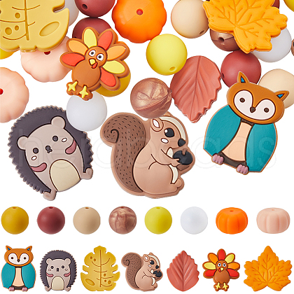 SUNNYCLUE 15 Styles Thanksgiving Day Food Grade Eco-Friendly Silicone Beads SIL-SC0002-36-1