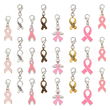 Awareness Ribbon Alloy Enamel Pendant Decorations HJEW-AB00600-1