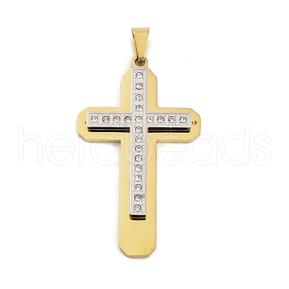 PVD Vacuum Plating 304 Stainless Steel Rhinestone Big Pendants STAS-Z080-14G-1