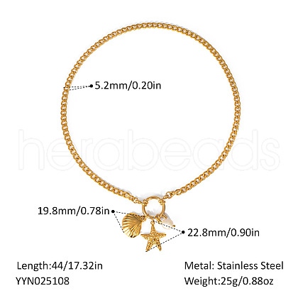 European Ocean Stainless Steel Pendant Necklaces with Pearl IA7525-3-1