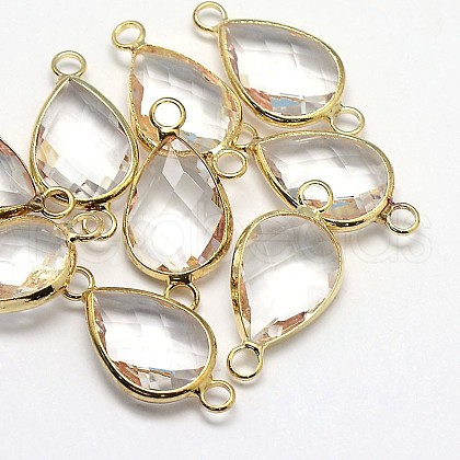 Golden Tone Brass Glass Teardrop Links connectors GLAA-J010A-01G-1