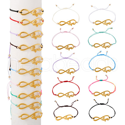 10Pcs 10 Color Alloy Infinity with Hope Link Bracelets Set for Men Women BJEW-TAC0008-01-1