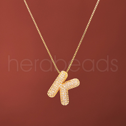 Brass Micro Pave Clear Cubic Zirconia Initial Pendant Necklaces for Women FS-WGDC51D-11-1