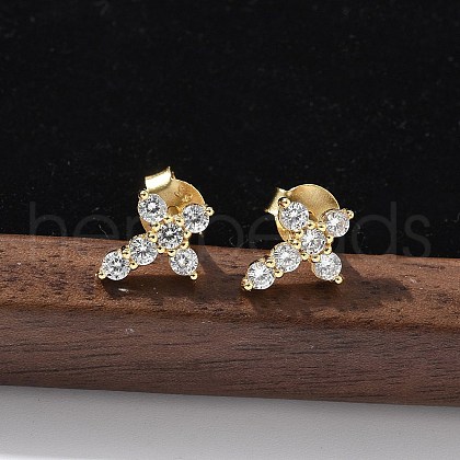 925 Sterling Silver Clear Cubic Zirconia Stud Earrings EJEW-Q032-01B-G-1