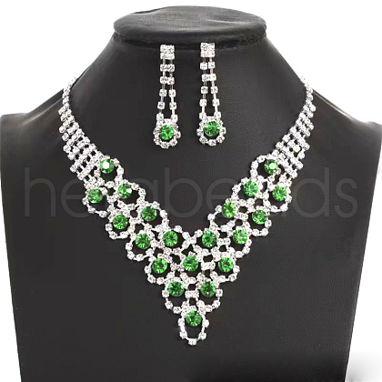 Flower Brass Rhinestone Pendant Necklaces & Stud Earrings Sets FS-WG97465-02-1