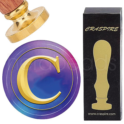 Brass Wax Seal Stamp with Wood Handle AJEW-WH0412-0298-1